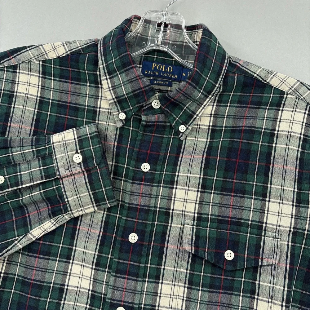 Polo Ralph Lauren Shirt Mens M Green Plaid Classic Fit Button Down Long Sleeve